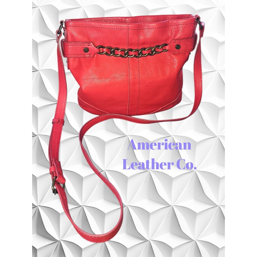 American Leather Co Red Pebbled Leather Crossbody Bag with Chain Detail